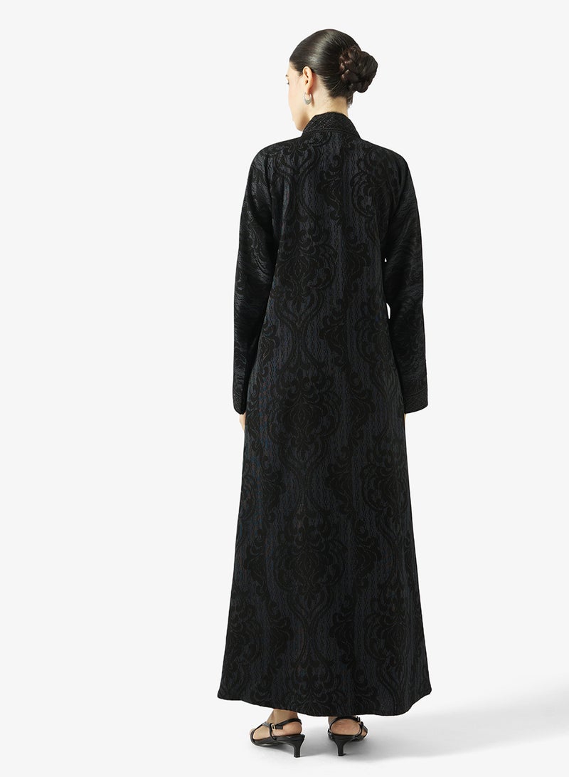 hayas closet Black Embellished Abaya With Sheila - Image 2